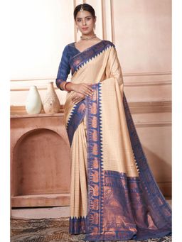 SGF11 - Women Blue Woven Saree with Unstitched Blouse
