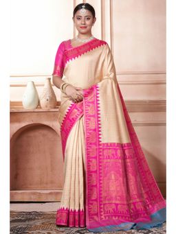 SGF11 - Women Pink Woven Saree with Unstitched Blouse