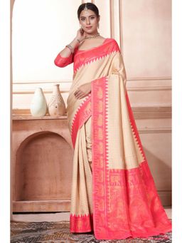 SGF11 - Women Orange Woven Saree with Unstitched Blouse