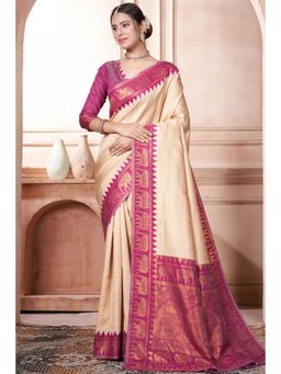 SGF11 - Women Pink Woven Saree with Unstitched Blouse