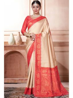 SGF11 - Women Red Woven Saree with Unstitched Blouse