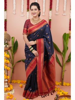 SGF11 - Women Blue Woven Saree with Unstitched Blouse