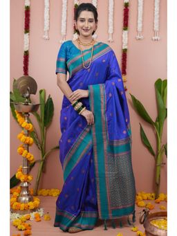 SGF11 - Women Blue Woven Saree with Unstitched Blouse