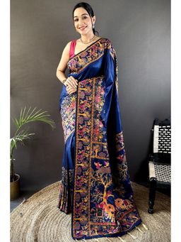 SGF11 - Women Blue Floral Saree with Unstitched Blouse