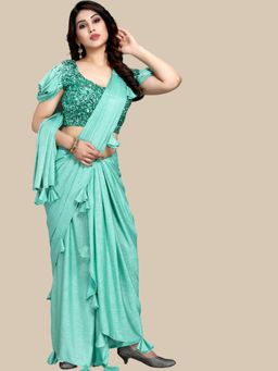 Chhabra 555 - Green Embellished Pre-Draped Saree with Stitched Blouse and Belt