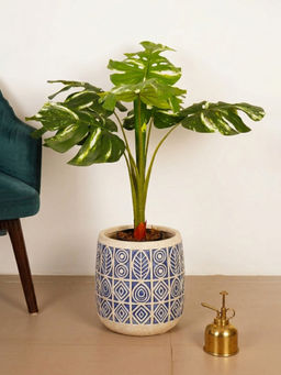 Home Bloom - Artificial Green Tropical Monstera Plant with Pot