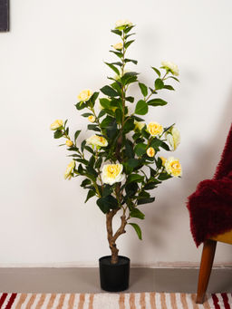 Home Bloom - Artificial Yellow Rose Flowers Plant with Pot