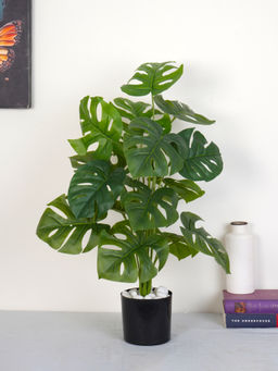 Home Bloom - Artificial Green Natural Looking 18 Leaves Monstera Indoor Plant with Pot