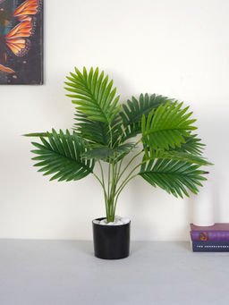 Home Bloom - Artificial Green Natural Looking 12 Leaves Areca Palm Indoor Plant with Pot