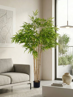 Home Bloom - Artificial Green Bamboo Plants Silk Tree Fake Greenery Plant with Pot