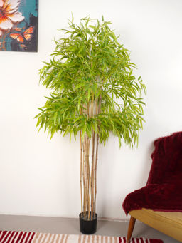 Home Bloom - Artificial Green Bamboo Plants Silk Tree Fake Greenery Plant with Pot