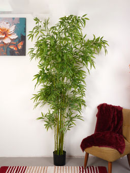 Home Bloom - Artificial Green Bamboo Plants Silk Tree Fake Greenery Plant with Pot