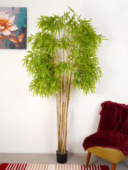 Home Bloom - Artificial Green Bamboo Plants Silk Tree Fake Greenery Plant with Pot