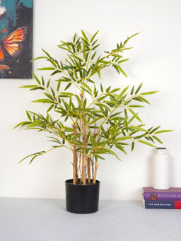 Home Bloom - Artificial Green Bamboo Plants Silk Tree Fake Greenery Plant with Pot