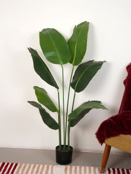 Home Bloom - Artificial Green Bird Of Paradise Fake Tropical Banana Plant with Pot
