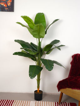 Home Bloom - Artificial Green Bird Of Paradise Fake Tropical Banana Plant with Pot