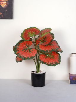 Home Bloom - Artificial Red Natural Looking 12 Leaves Caladium Plant with Pot