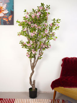 Home Bloom - Artificial Cherry Blossom Tree Faux Pink Flower Plant with Pot
