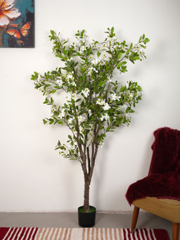 Home Bloom - Artificial Cherry Blossom Tree Faux White Flower Plant with Pot