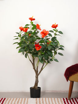 Home Bloom - Artificial Green Hibiscus Flowers Plant with Pot
