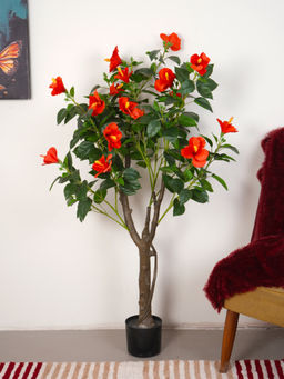 Home Bloom - Artificial Green Hibiscus Flowers Plant with Pot