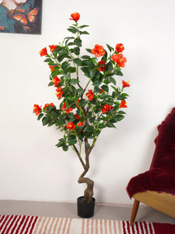 Home Bloom - Artificial Green Hibiscus Flowers Plant with Pot