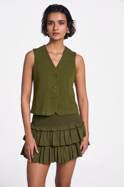 TERRA LUNA - Women's Olive Solid Waistcoat
