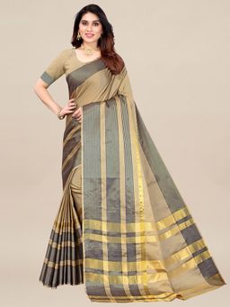 Akhilam - Womens Aura Silk Beige Handloom Saree with Unstitched Blouse