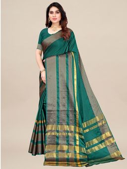 Akhilam - Womens Aura Silk Teal Blue Handloom Saree with Unstitched Blouse