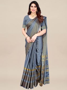 Akhilam - Womens Aura Silk Grey Handloom Saree with Unstitched Blouse