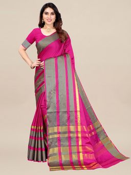 Akhilam - Womens Aura Silk Pink Handloom Saree with Unstitched Blouse