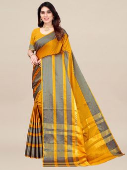 Akhilam - Womens Aura Silk Yellow Handloom Saree with Unstitched Blouse