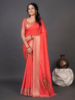 Akhilam - Womens Dola Silk Pink Digital Print Designer Saree with Unstitched Blouse