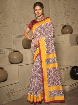 Akhilam - Womens Bhagalpuri Silk Maroon Printed Designer Saree with Unstitched Blouse