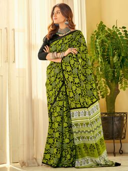 Sareemall - Womens Bhagalpuri Silk Green Printed Designer Saree with Unstitched Blouse