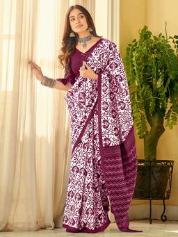 Akhilam - Womens Bhagalpuri Silk Magenta Printed Designer Saree with Unstitched Blouse