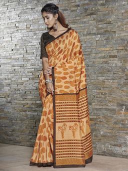 Sareemall - Womens Bhagalpuri Silk Beige Printed Designer Saree with Unstitched Blouse