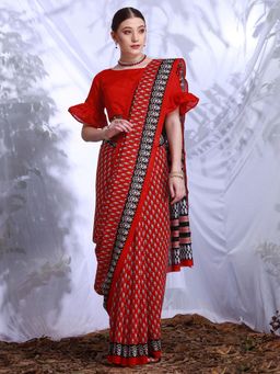 Akhilam - Womens Bhagalpuri Silk Red Printed Designer Saree with Unstitched Blouse