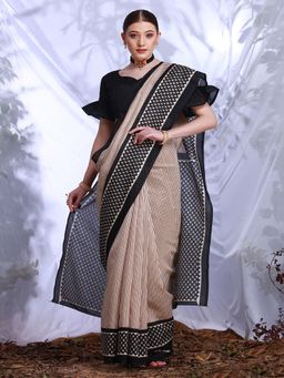 Akhilam - Womens Bhagalpuri Silk Cream Printed Designer Saree with Unstitched Blouse
