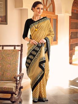 Akhilam - Womens Bhagalpuri Silk Mustard Printed Celebrity Saree with Unstitched Blouse