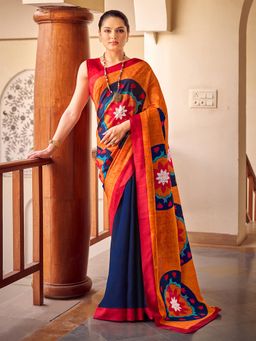 Akhilam - Womens Bhagalpuri Silk Orange Printed Celebrity Saree with Unstitched Blouse