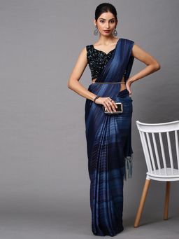 Akhilam - Womens Poly Georgette Navy Blue Embellished Designer Saree with Unstitched Blouse