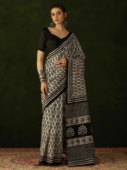 Akhilam - Womens Bhagalpuri Silk Beige Printed Designer Saree with Unstitched Blouse