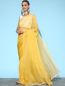 Sareemall - Womens Organza Mustard Solid Celebrity Saree with Unstitched Blouse