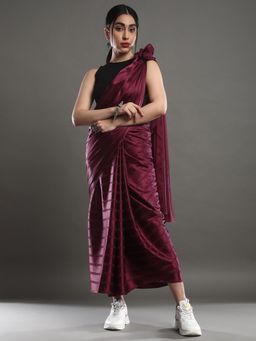 Akhilam - Womens Satin Silk Burgundy Embellished Designer Saree with Unstitched Blouse