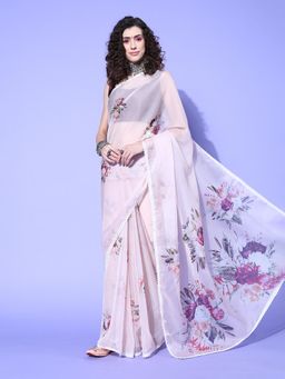 Sareemall - Womens Organza Pink Digital Print Designer Saree with Unstitched Blouse