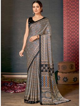 Sareemall - Womens Crepe Grey Digital Print Designer Saree with Unstitched Blouse