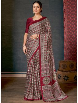 Sareemall - Womens Crepe Maroon Digital Print Designer Saree with Unstitched Blouse