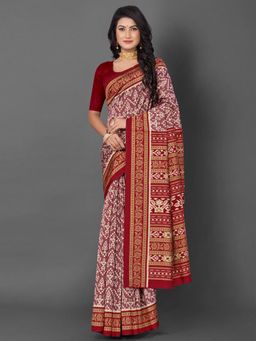 Akhilam - Womens Bhagalpuri Silk Mauve Printed Designer Saree with Unstitched Blouse