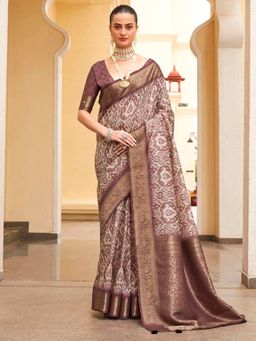 Akhilam - Womens Tussar Silk Mauve Digital Print Designer Saree with Unstitched Blouse